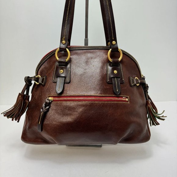 Dooney & Bourke Zip Around Dome Pebbled Leather Side Tassels Tote Brown - Picture 8 of 10